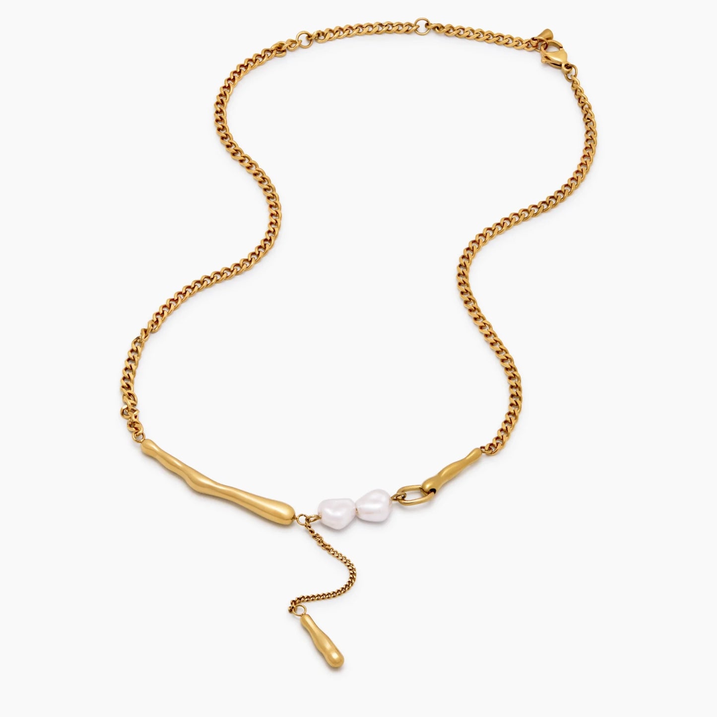 Elara Pearl Bar Necklace | 18K Gold-Plated Stainless Steel | Pearl & Gold Bar