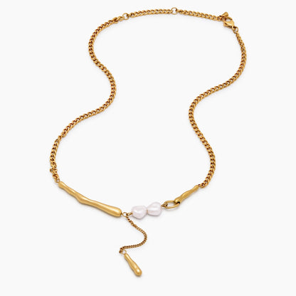 Elara Pearl Bar Necklace | 18K Gold-Plated Stainless Steel | Pearl & Gold Bar