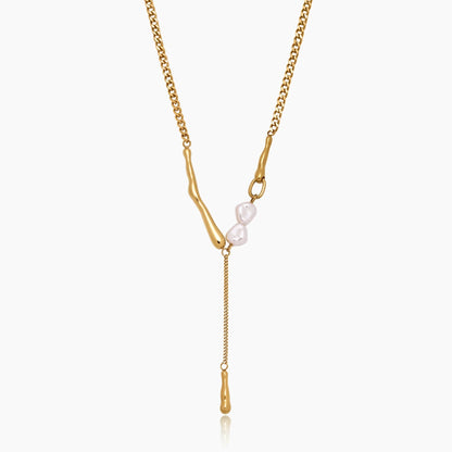 Elara Pearl Bar Necklace | 18K Gold-Plated Stainless Steel | Pearl & Gold Bar