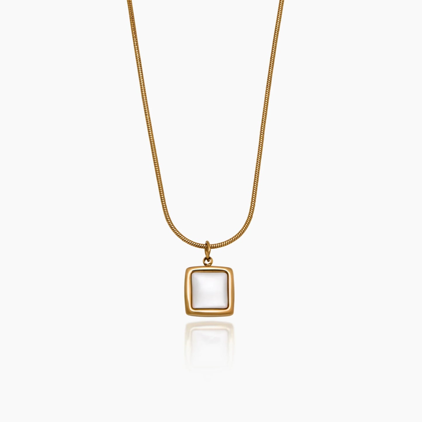 Mother of Pearl Square Pendant Necklace | 18K Gold-Plated Stainless Steel | MOP Pendant