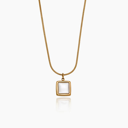 Mother of Pearl Square Pendant Necklace | 18K Gold-Plated Stainless Steel | MOP Pendant