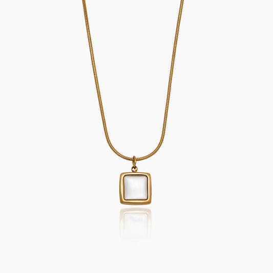 Mother of Pearl Square Pendant Necklace | 18K Gold-Plated Stainless Steel | MOP Pendant