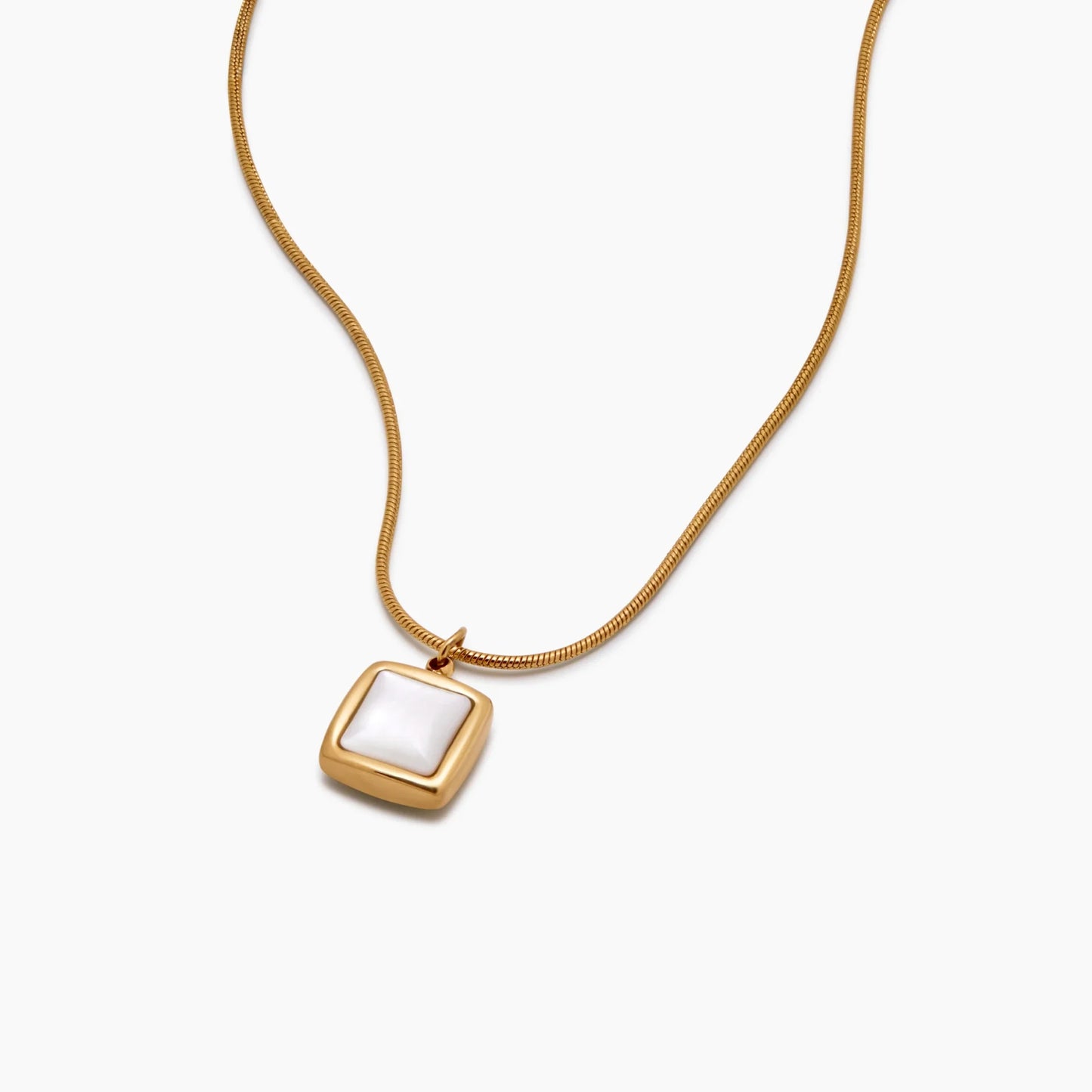 Mother of Pearl Square Pendant Necklace | 18K Gold-Plated Stainless Steel | MOP Pendant
