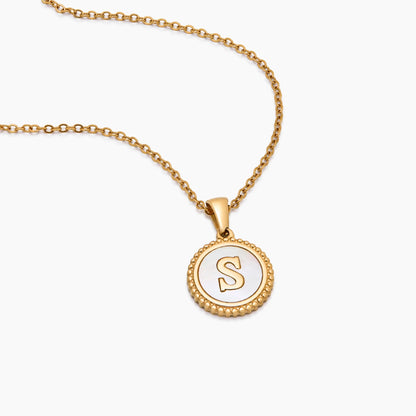 Mother of Pearl Initial Pendant Necklace | 18K Gold-Plated | 16mm MOP Pendant