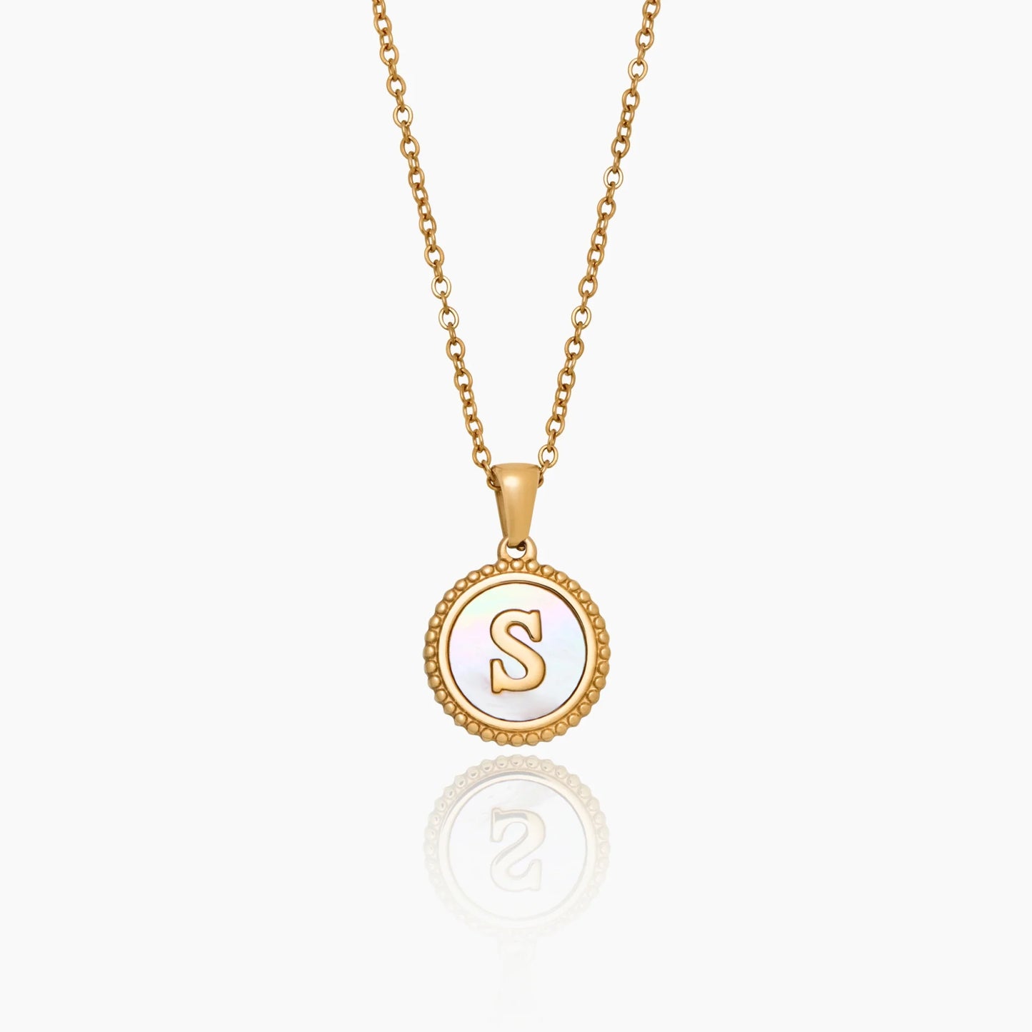 Mother of Pearl Initial Pendant Necklace | 18K Gold-Plated | 16mm MOP Pendant