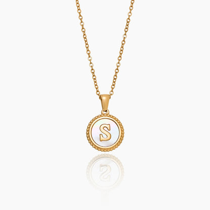 Mother of Pearl Initial Pendant Necklace | 18K Gold-Plated | 16mm MOP Pendant