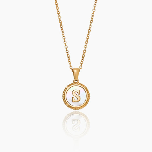 Mother of Pearl Initial Pendant Necklace | 18K Gold-Plated | 16mm MOP Pendant