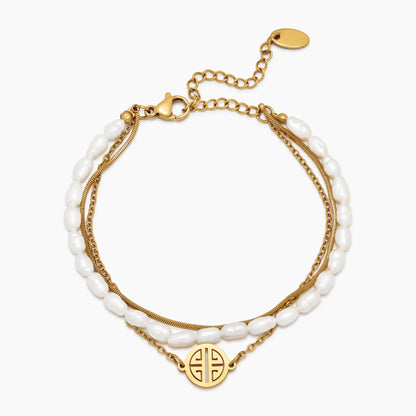 Sunshine Layered Pearl & Gold Bracelet | Gold-Plated | Pearl & Gold Stack