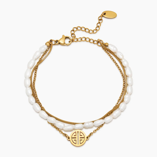 Sunshine Layered Pearl & Gold Bracelet | Gold-Plated | Pearl & Gold Stack