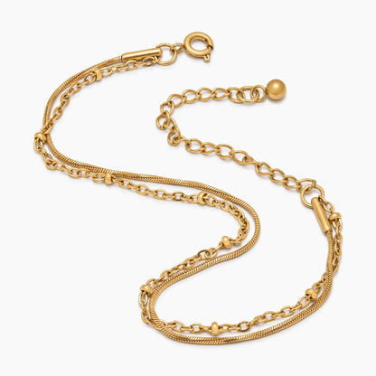Beaded & Snake Chain Layered Bracelet | Gold-Plated | Snake & Satellite Stack