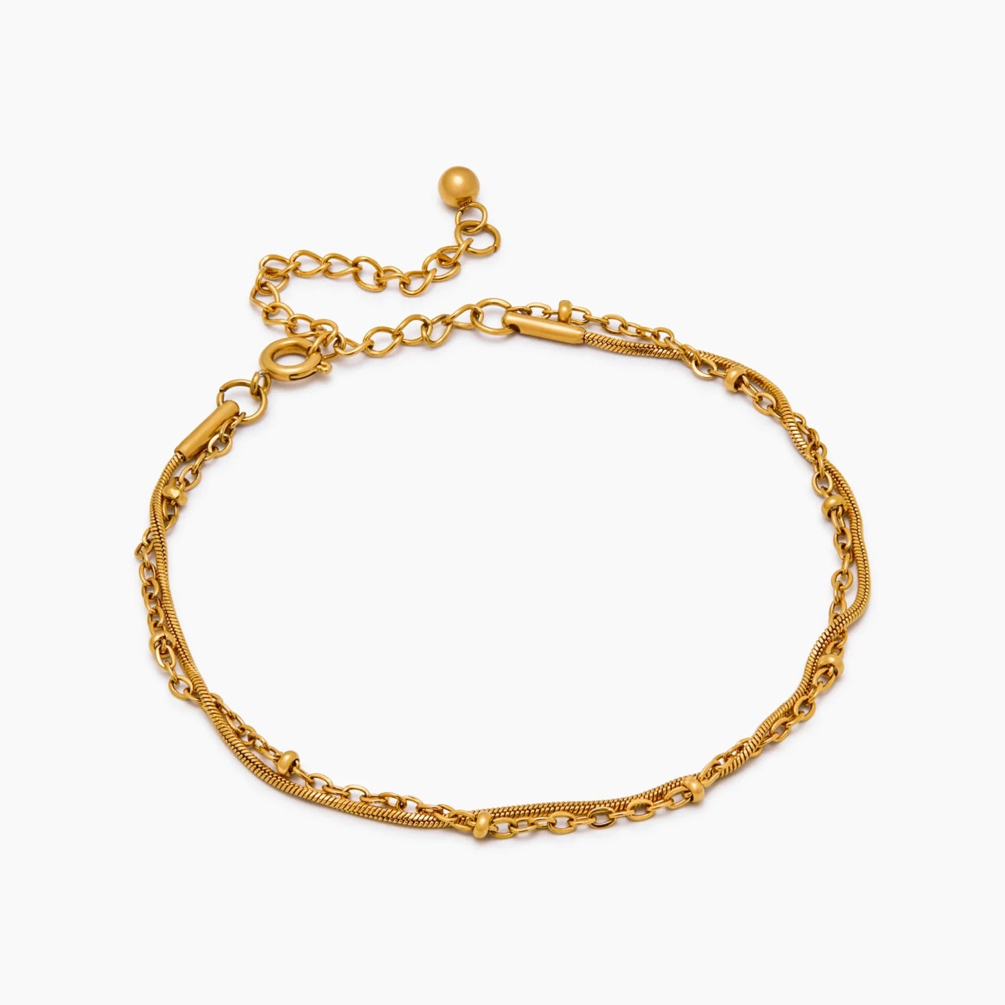 Beaded & Snake Chain Layered Bracelet | Gold-Plated | Snake & Satellite Stack