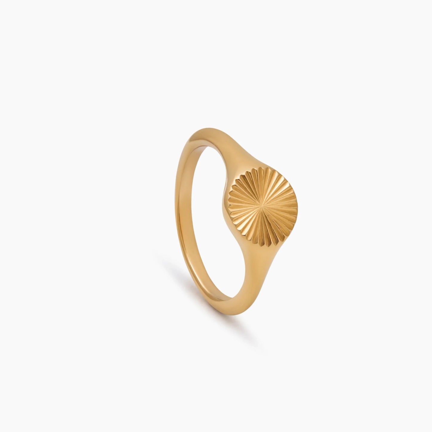 Sunburst Signet Ring | Gold-Plated | Engraved Sunburst Detail