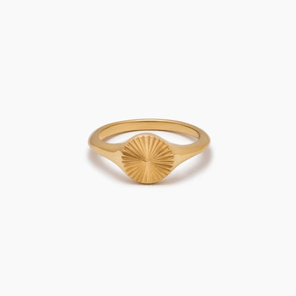 Sunburst Signet Ring | Gold-Plated | Engraved Sunburst Detail