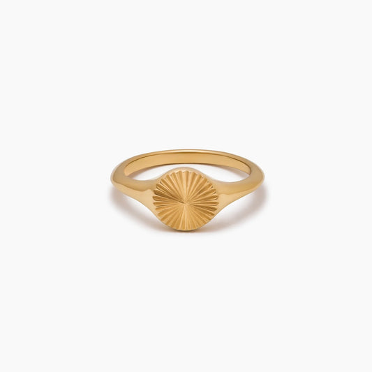 Sunburst Signet Ring | Gold-Plated | Engraved Sunburst Detail