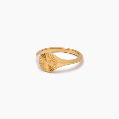 Sunburst Signet Ring | Gold-Plated | Engraved Sunburst Detail