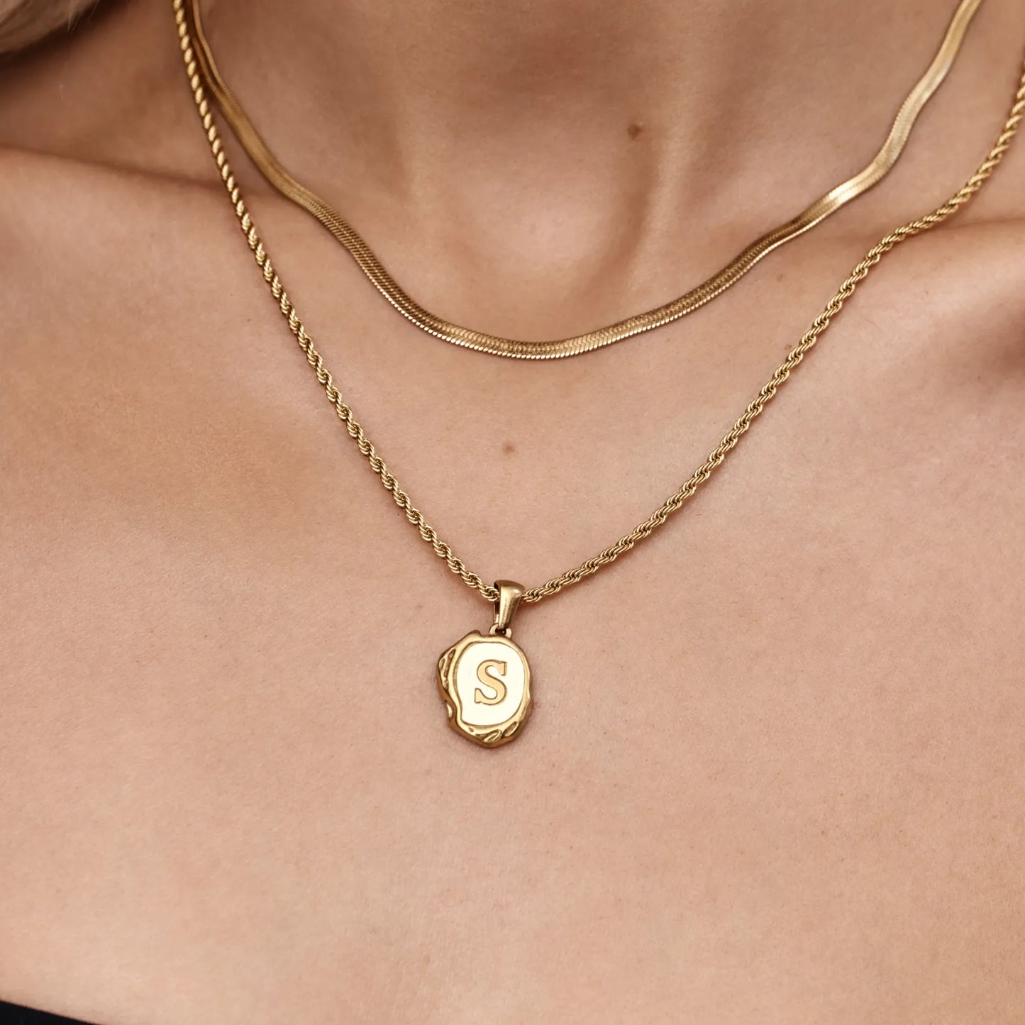 Pearl Initial Pendant Necklace | 18K Gold-Plated | MOP Backdrop Initial