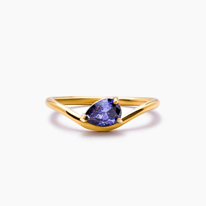 The Promise Birthstone Ring | 18K Gold-Plated Stainless Steel | Sideways Pear-Cut Stone