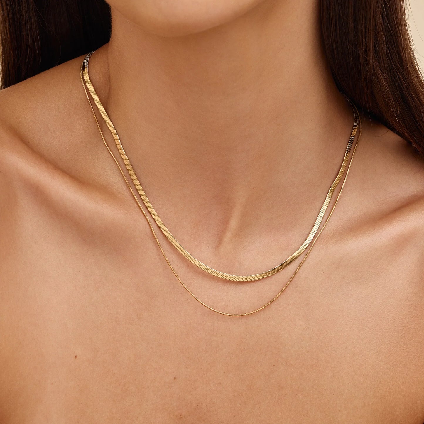 Double Snake Chain Layered Necklace | Gold-Plated | Two Snake Chains