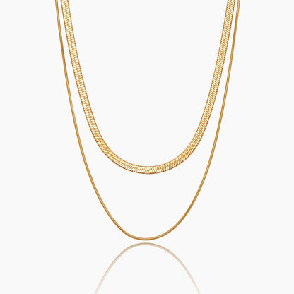 Double Snake Chain Layered Necklace | Gold-Plated | Two Snake Chains