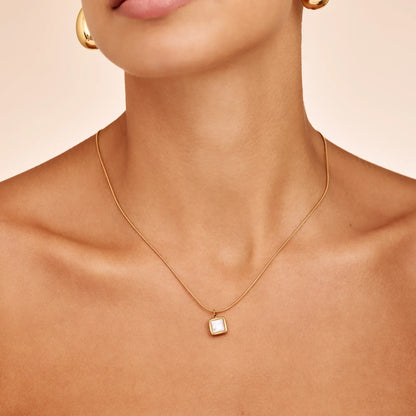 Mother of Pearl Square Pendant Necklace | 18K Gold-Plated Stainless Steel | MOP Pendant