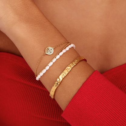 Sunshine Layered Pearl & Gold Bracelet | Gold-Plated | Pearl & Gold Stack