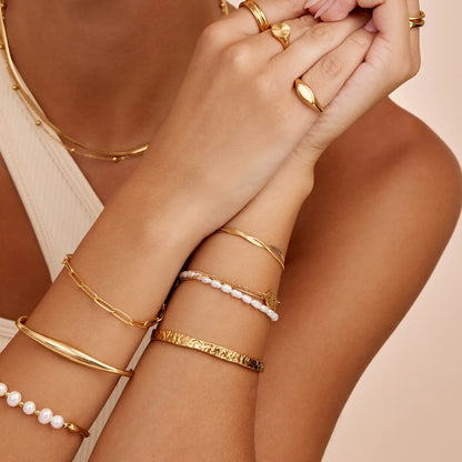 Essential Textured Cuff Bracelet | 18K Gold-Plated Stainless Steel | Hammered Finish