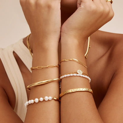 Dune Gold Cuff Bracelet | Gold-Plated | Wave-Curve Open Cuff