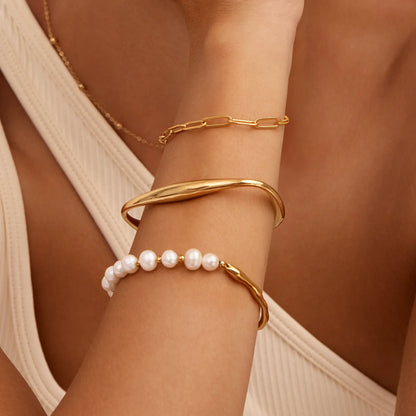 Dune Gold Cuff Bracelet | Gold-Plated | Wave-Curve Open Cuff