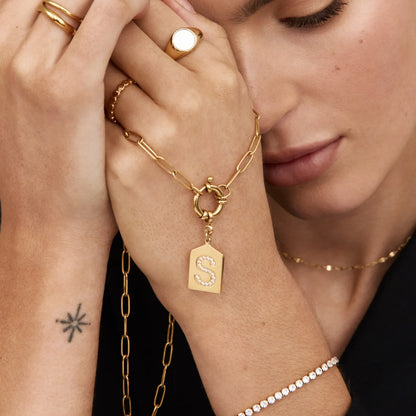 Pavè Initial Pendant Necklace | 18K Gold-Plated | Pavé Stone Initial