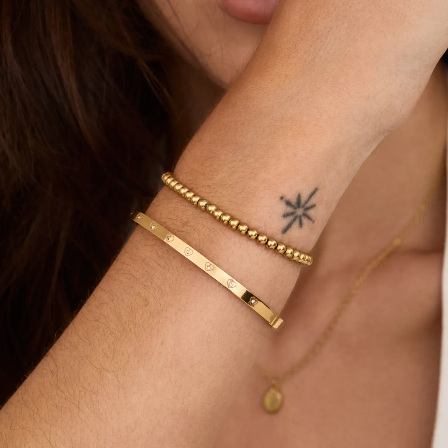 Crystal Heart Bangle | Gold-Plated | Heart-Set Stones, 57mm Bangle