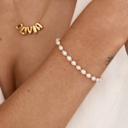 Luna Pearl Bracelet | Gold-Plated | Freshwater Pearls & Gold Beads
