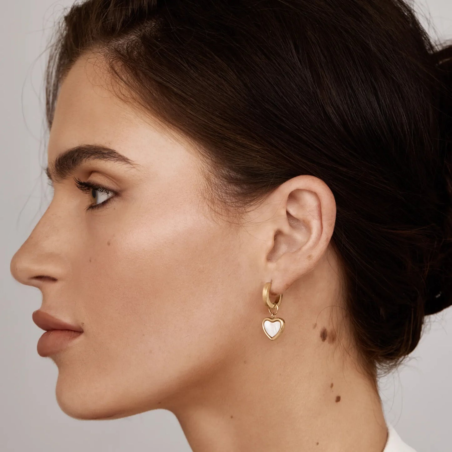 Olivia Heart Huggies | Gold-Plated | White Quartz Heart Pendant