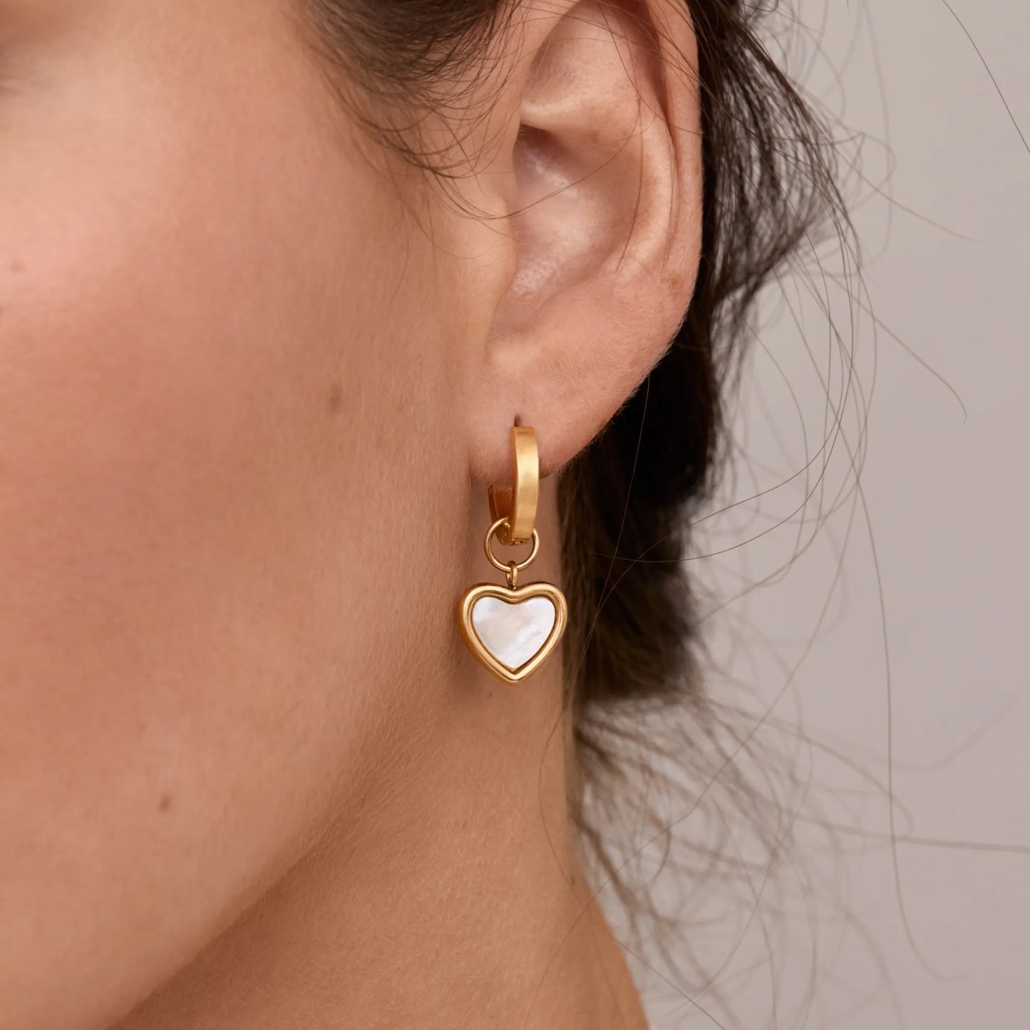 Olivia Heart Huggies | Gold-Plated | White Quartz Heart Pendant