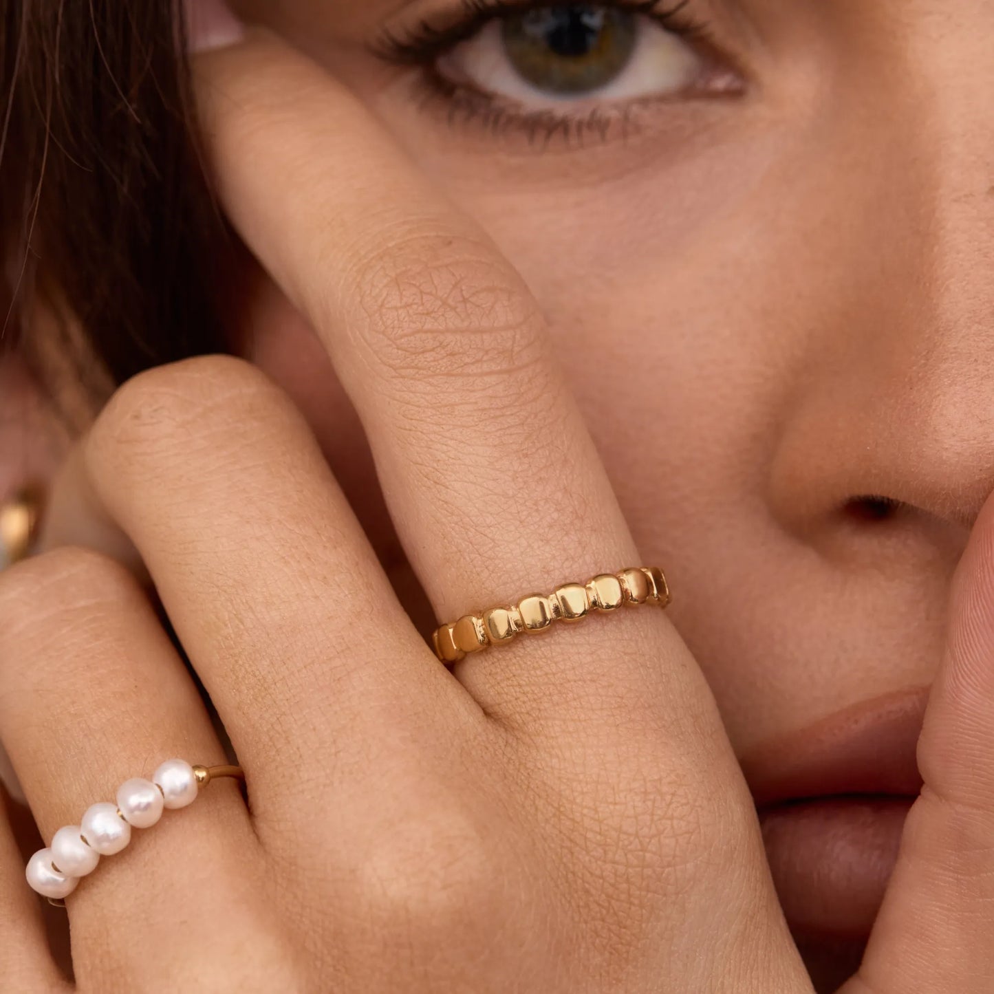 Golden Beaded Ring | Gold-Plated | 3mm Bead Band