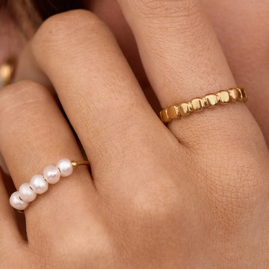Mini Pearl Row Ring | Gold-Plated | 5 Freshwater Pearls