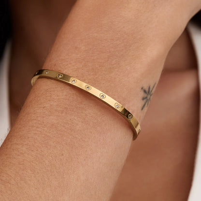 Crystal Heart Bangle | Gold-Plated | Heart-Set Stones, 57mm Bangle