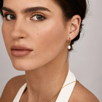 Mini Twisted Pearl Hoops | 18K Gold-Plated | Freshwater Pearl Drop