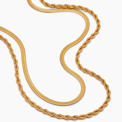 Herringbone & Rope Chain Layered Necklace | Gold-Plated | Two-Chain Layer