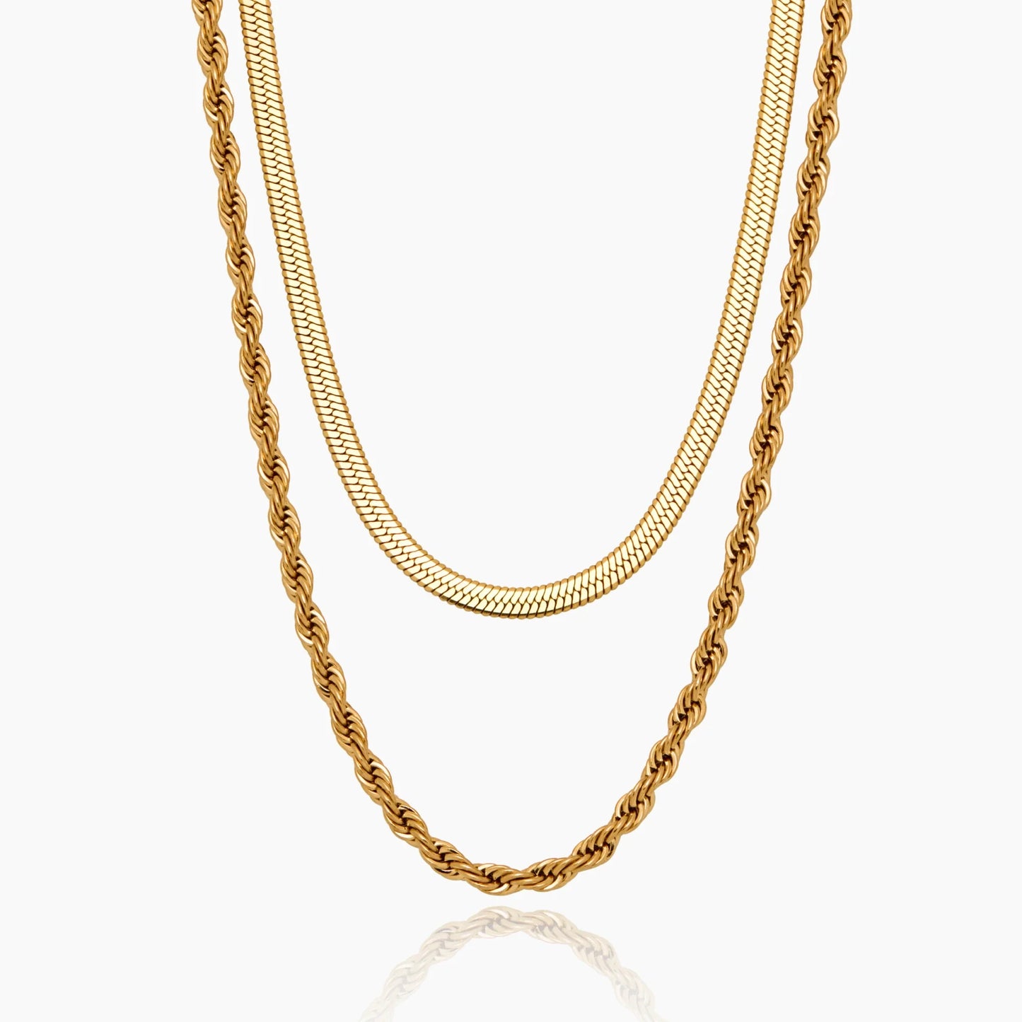 Herringbone & Rope Chain Layered Necklace | Gold-Plated | Two-Chain Layer
