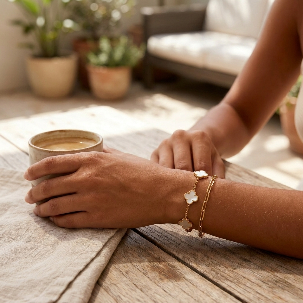 Mother Of Pearl Clover Bracelet lifestyle