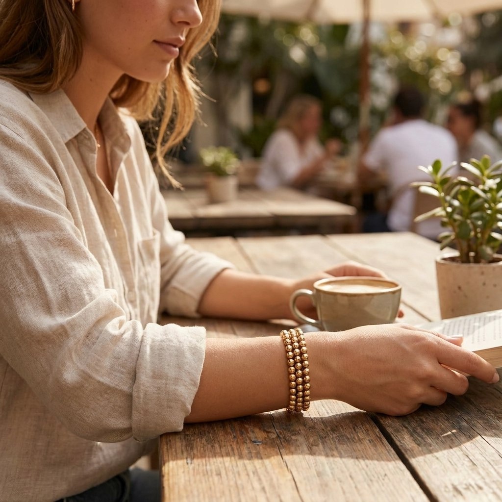 433 Gold Beaded Bracelet Stack lifestyle