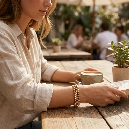 433 Gold Beaded Bracelet Stack lifestyle