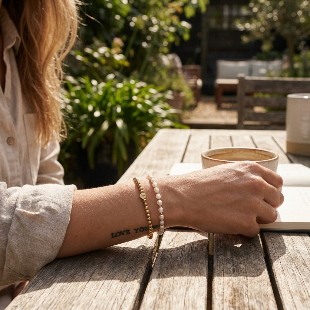 Engraved Initial Beaded Bracelet lifestyle