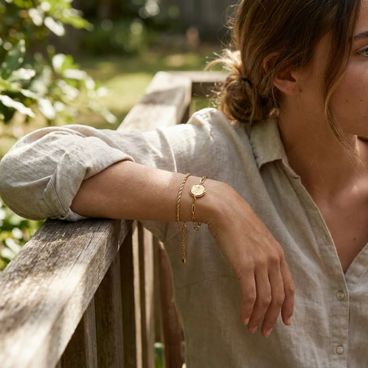 Engraved Compass Bracelet lifestyle