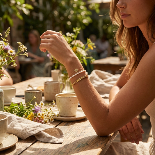 Sunshine Layered Pearl Gold Bracelet lifestyle