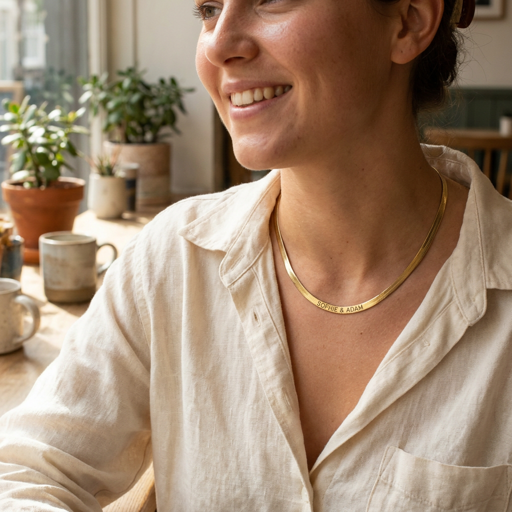 Engraved Herringbone Necklace lifestyle