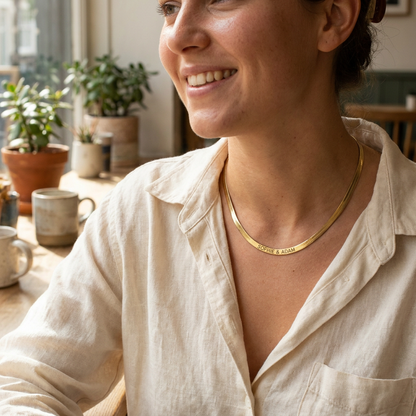 Engraved Herringbone Necklace lifestyle