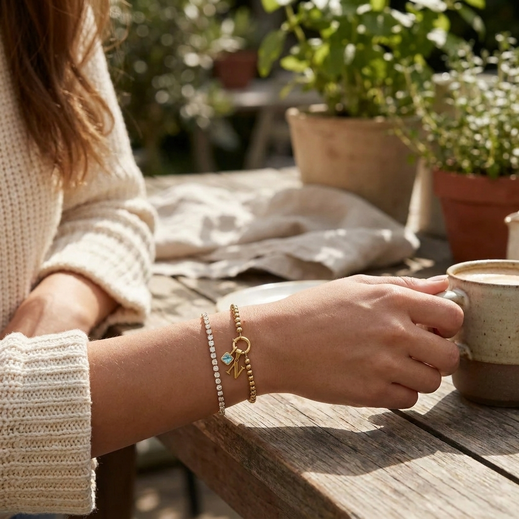 Beaded Initial Birthstone Bracelet lifestyle