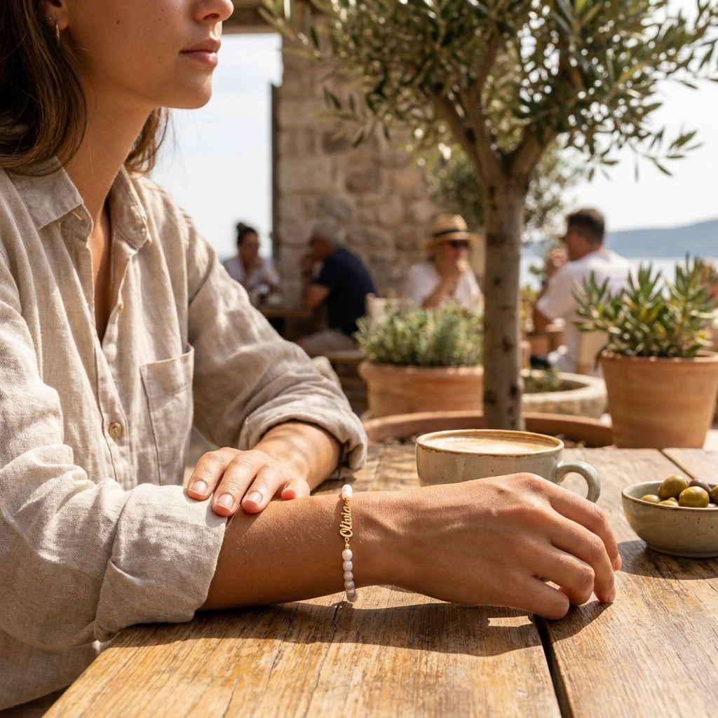 Freshwater Pearl Name Bracelet lifestyle