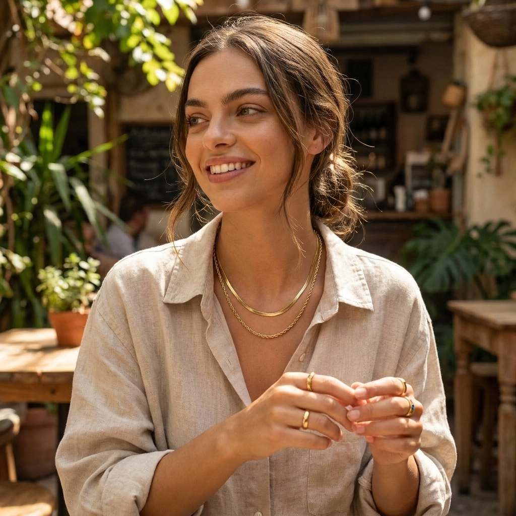 Herringbone Rope Chain Layered Necklace lifestyle